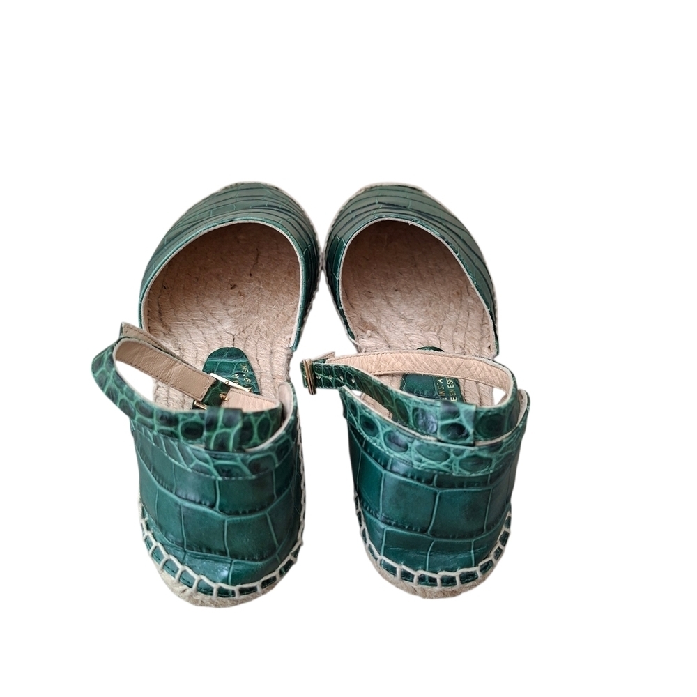 EQUITARE Leather Green Croc Embossed Espadrille Wedges Ankle Strap Sandals - Picture 7 of 11